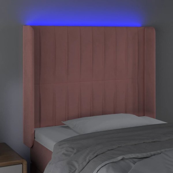 vidaXL Zaglowek do lozka z LED, rozowy, 103x16x118/128 cm, aksamit