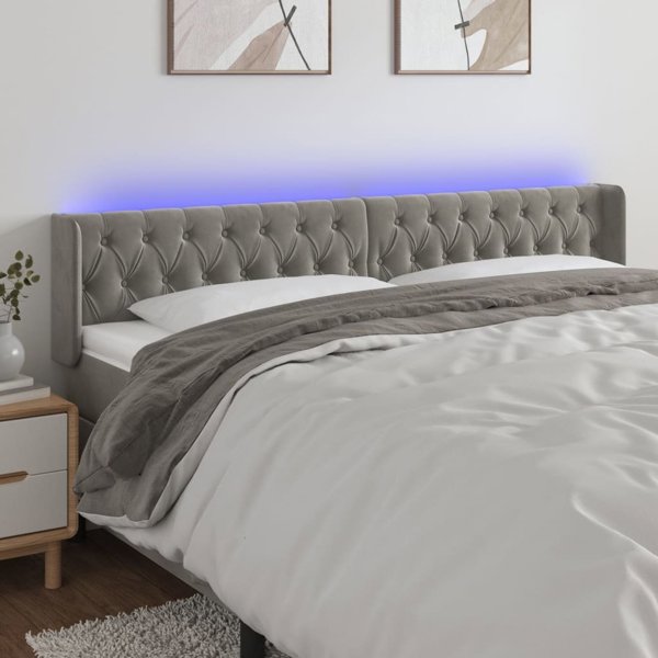 vidaXL Κεφαλάρι κρεβατιού με LED, ανοιχτό γκρι, 203x16x78/88 cm, βελούδο