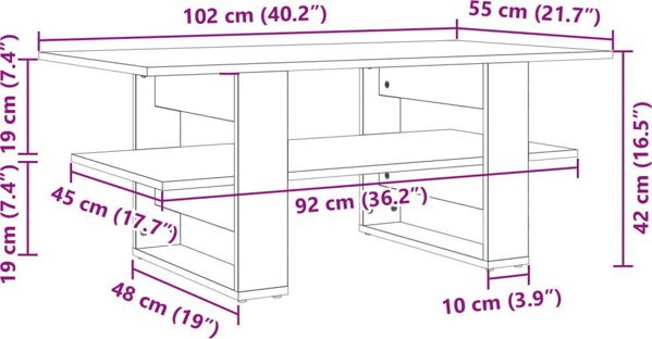 vidaXL Τραπεζάκι καφέ, δρυς σονόμα, 102x55x42 εκ., σύνθετο ξύλο