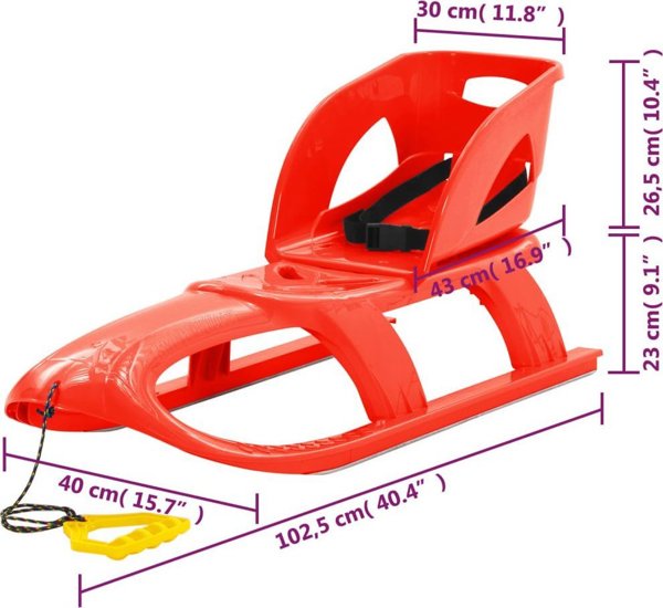 vidaXL vidaXL Sanki z siedziskiem, czerwone, 102,5x40x23 cm, polipropylen
