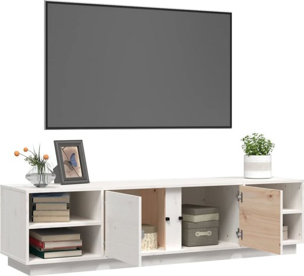 vidaXL Szafka pod telewizor λευκή 156x40x40 εκ από συμπαγές πεύκο