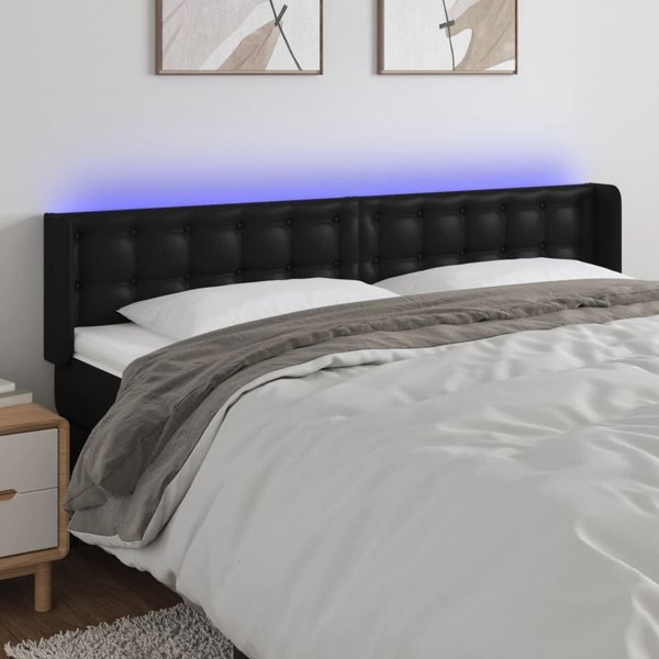 vidaXL Κεφαλάρι κρεβατιού με LED, μαύρο, 203x16x78/88 cm, τεχνητό δέρμα