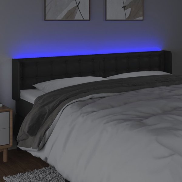 vidaXL Κεφαλάρι κρεβατιού με LED, μαύρο, 203x16x78/88 cm, τεχνητό δέρμα