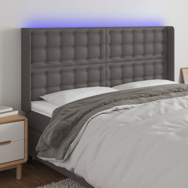vidaXL Κεφαλάρι κρεβατιού με LED, γκρι, 203x16x118/128cm τεχνητό δέρμα