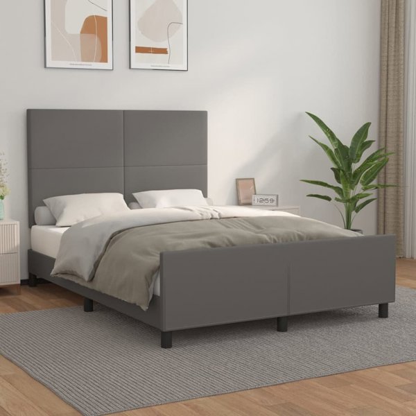 vidaXL Rama κρεβατιού με κεφαλάρι, γκρι, 140x190 εκ., συνθετικό δέρμα