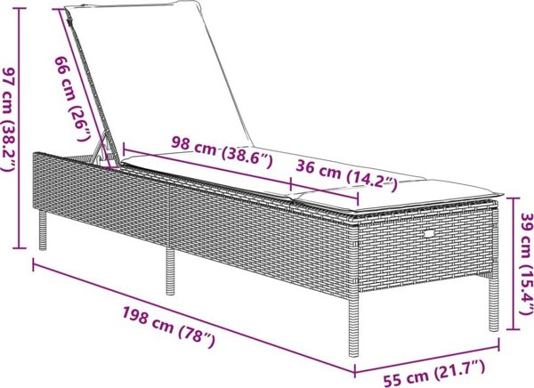 vidaXL Ξαπλώστρες με μαξιλάρια, 2 τεμ., μαύρες, πολυρατάν
