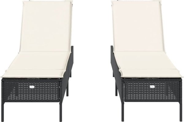 vidaXL Ξαπλώστρες με μαξιλάρια, 2 τεμ., μαύρες, πολυρατάν