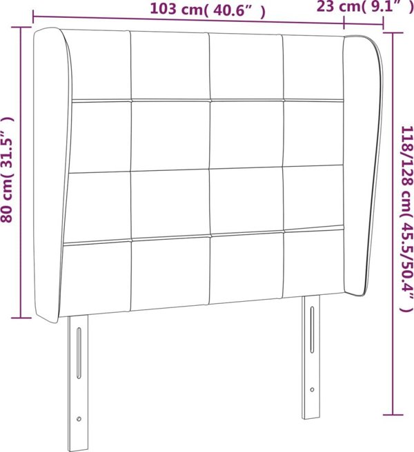 vidaXL Zaglowek uszak, ανοιχτό γκρι, 103x23x118/128 cm, βελούδο