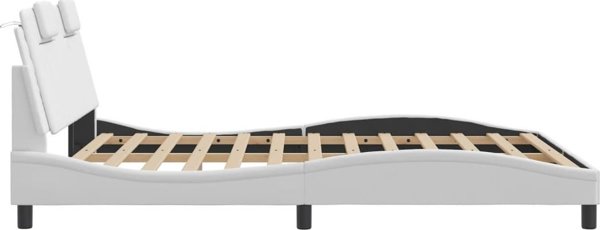 vidaXL Rama κρεβατιού με LED, λευκή, 160x200 εκ., συνθετικό δέρμα