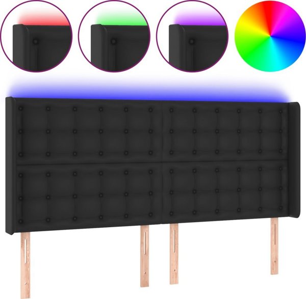 vidaXL Προσκέφαλο κρεβατιού με LED μαύρο 203x16x118/128 εκ. από συνθετικό δέρμα