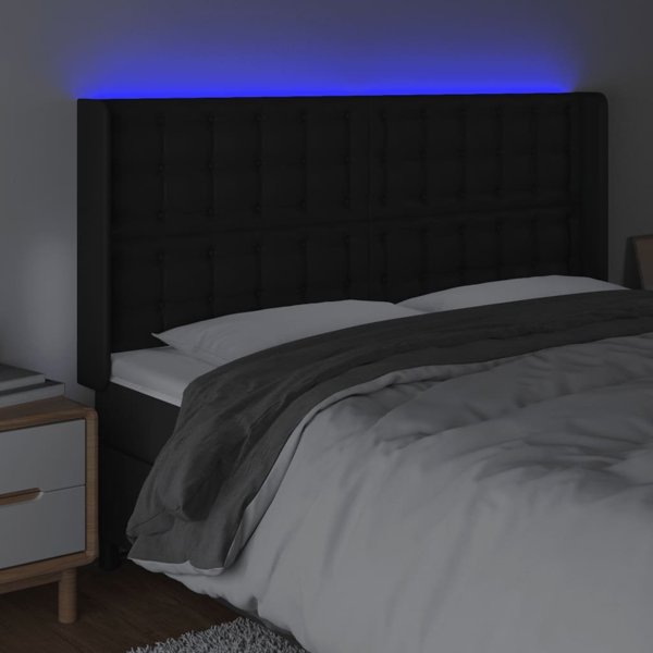 vidaXL Προσκέφαλο κρεβατιού με LED μαύρο 203x16x118/128 εκ. από συνθετικό δέρμα