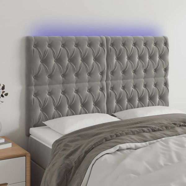 vidaXL Κεφαλάρι κρεβατιού με LED, ανοιχτό γκρι, 144x7x118/128 εκ., βελούδο