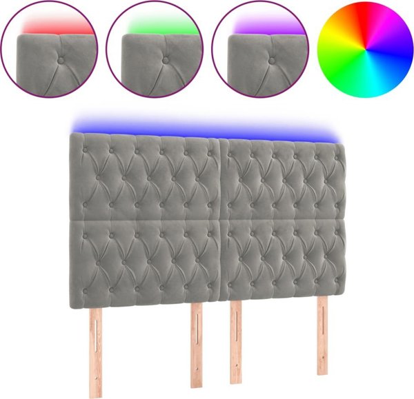 vidaXL Κεφαλάρι κρεβατιού με LED, ανοιχτό γκρι, 144x7x118/128 εκ., βελούδο