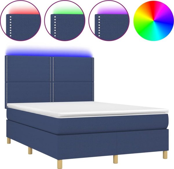 vidaXL μπλε κρεβάτι continental με στρώμα 140x200 cm, ύφασμα