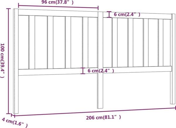 vidaXL Κεφαλάρι κρεβατιού, μέλι καφέ, 206x4x100 cm, μασίφ ξύλο πεύκου