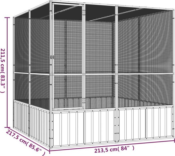 vidaXL Woliera, antracytowa, 213,5x217,5x211,5 cm, galwanizowana stal