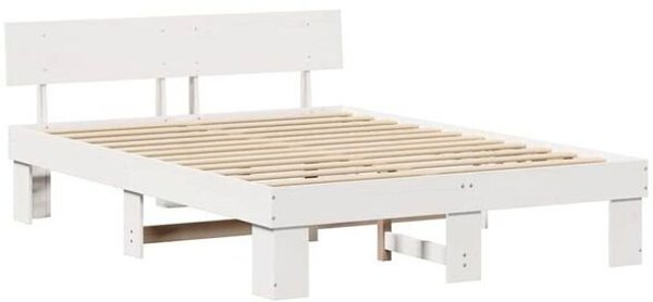 vidaXL Πλαίσιο κρεβατιού με κεφαλάρι Λευκό 150 x 200 cm Ελαφρύ ξύλο πεύκου