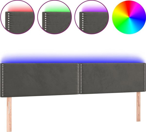 vidaXL Κεφαλάρι κρεβατιού με LED, σκούρο γκρι, 200x5x78/88 cm, βελούδο