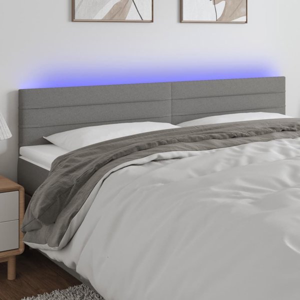 vidaXL Προσκέφαλος κρεβατιού με LED, σκούρο γκρι, 200x5x78/88 cm, ύφασμα