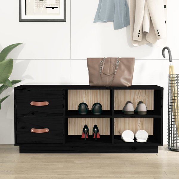 vidaXL vidaXL Szafka na buty, czarna, 100x34x45 cm, lite drewno sosnowe