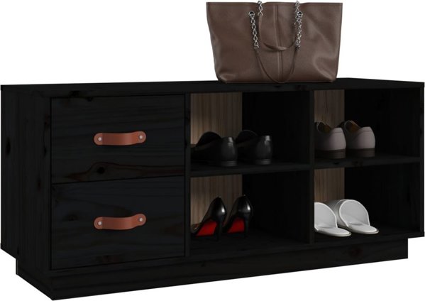 vidaXL vidaXL Szafka na buty, czarna, 100x34x45 cm, lite drewno sosnowe