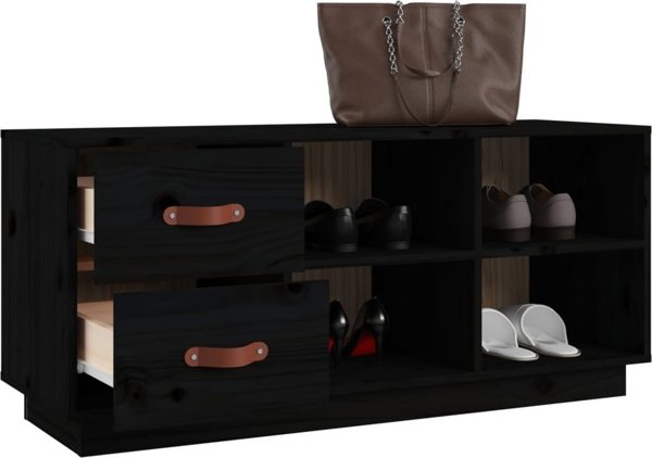 vidaXL vidaXL Szafka na buty, czarna, 100x34x45 cm, lite drewno sosnowe