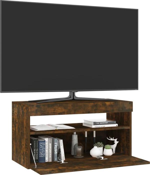 vidaXL ντουλάπι για TV με LED φωτισμό, καπνιστό δρυς, 75x35x40 cm