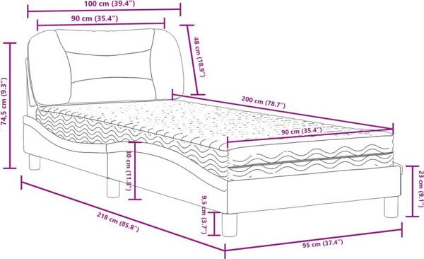 vidaXL Κρεβάτι με στρώμα, άσπρο-μαύρο, 90x200 cm, συνθετικό δέρμα