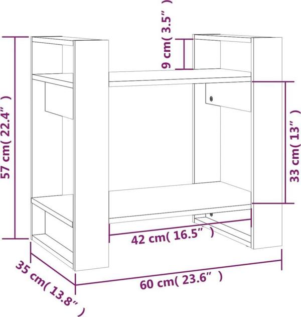 vidaXL Ράφι βιβλίων/διαχωριστικό, 60x35x57 εκ., συμπαγές πεύκο