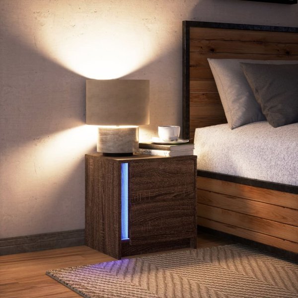 vidaXL Κομοδίνο με LED, καφέ δρυς, κατασκευασμένο από μοριοσανίδα