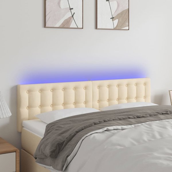 vidaXL Zaglowek do lozka me LED, kremovy, 144x5x78/88 cm, tkanina