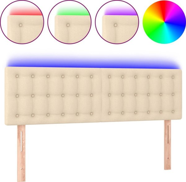 vidaXL Zaglowek do lozka me LED, kremovy, 144x5x78/88 cm, tkanina