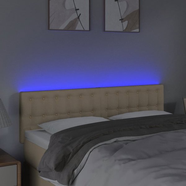 vidaXL Zaglowek do lozka me LED, kremovy, 144x5x78/88 cm, tkanina
