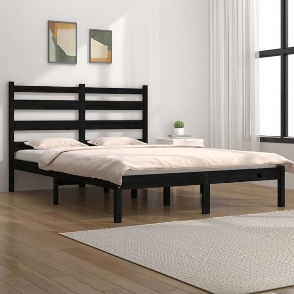 vidaXL Μαύρη ράμα κρεβατιού από μασίφ πεύκο, 140x190 cm