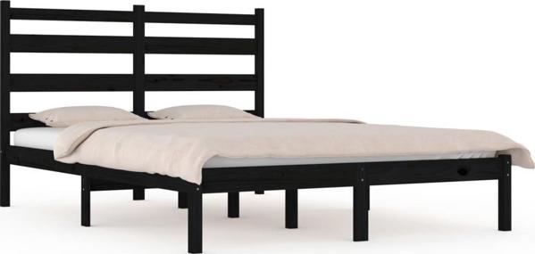 vidaXL Μαύρη ράμα κρεβατιού από μασίφ πεύκο, 140x190 cm