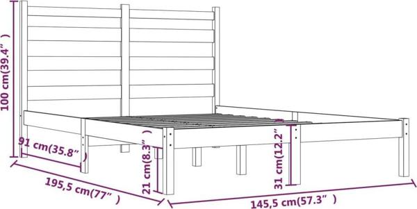 vidaXL Μαύρη ράμα κρεβατιού από μασίφ πεύκο, 140x190 cm