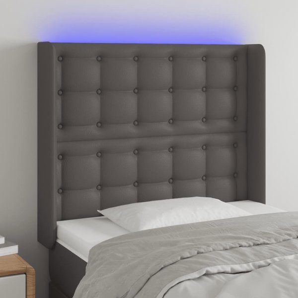 vidaXL Κεφαλάρι κρεβατιού με LED, γκρι, 93x16x118/128cm, τεχνητό δέρμα