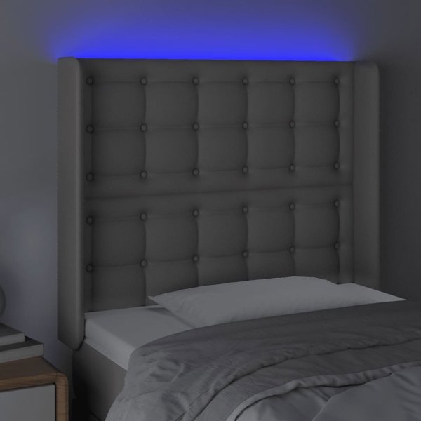 vidaXL Κεφαλάρι κρεβατιού με LED, γκρι, 93x16x118/128cm, τεχνητό δέρμα