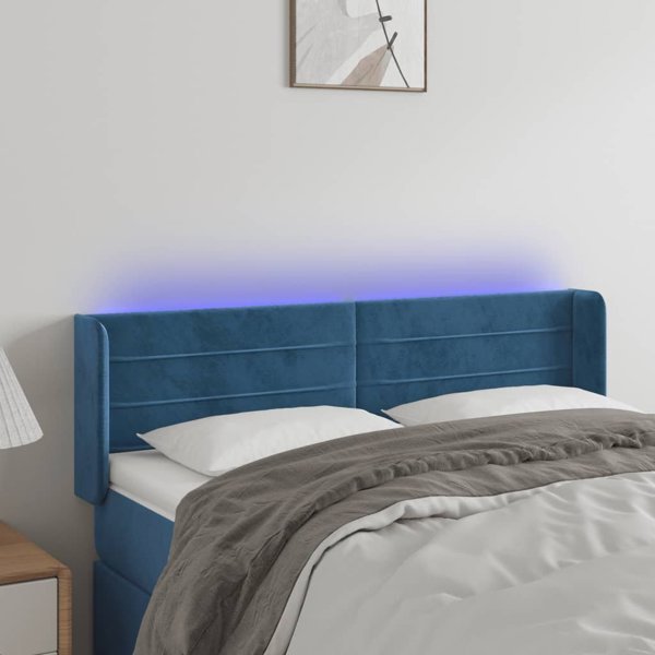 vidaXL Κεφαλάρι κρεβατιού με LED, σκούρο μπλε, 147x16x78/88 cm, βελούδο