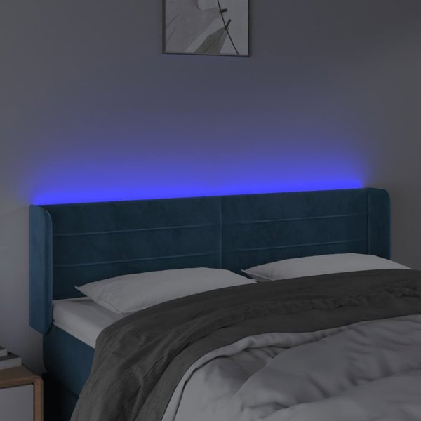vidaXL Κεφαλάρι κρεβατιού με LED, σκούρο μπλε, 147x16x78/88 cm, βελούδο