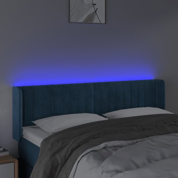 vidaXL Zaglowek do lozka z LED ciemnoniebieski 147x16x78/88 cm aksamit