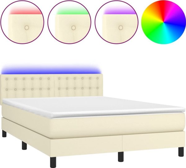 vidaXL Κρεβάτι κοντινενταλ με LED, κρεμ οικοδερμα 140x190 cm