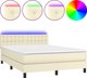 vidaXL Κρεβάτι κοντινενταλ με LED, κρεμ οικοδερμα 140x190 cm