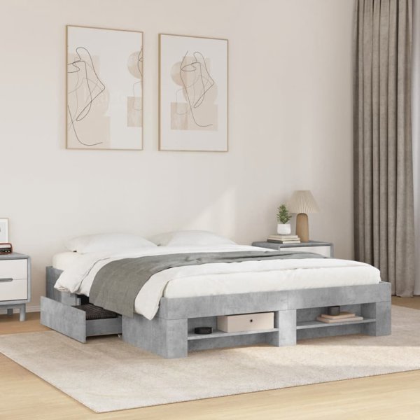 vidaXL Rama lozka, szarosc betonu, 150x200 cm, material drewnopochodny