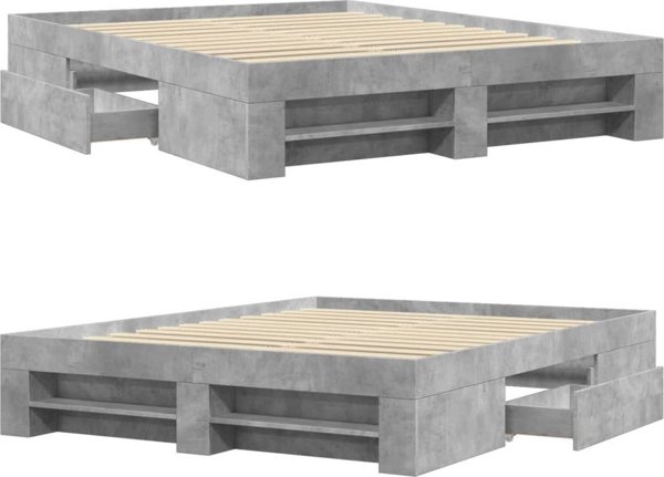 vidaXL Rama lozka, szarosc betonu, 150x200 cm, material drewnopochodny