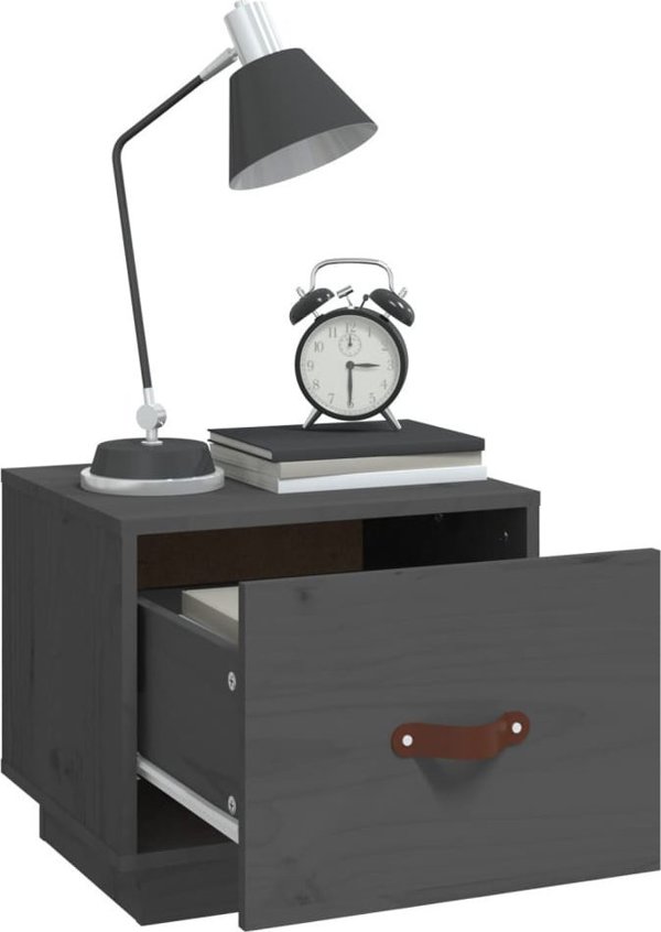 vidaXL vidaXL Szafka nocna, szara, 40x34x35 cm, lite drewno sosnowe