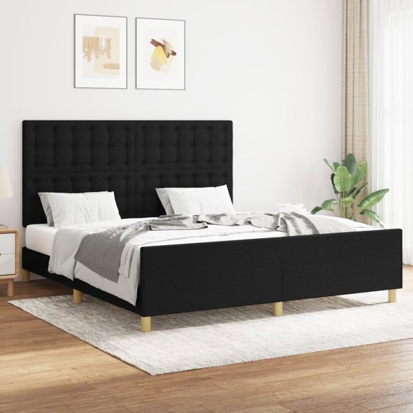 vidaXL Πλαισιο κρεβατιου με κεφαλαρι, μαυρο, 180x200 cm, υφασμα