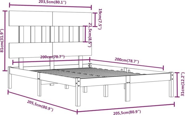 vidaXL Κρεβατοκάμαρα με σκελετό κρεβατιού, μαύρο, μασίφ ξύλο, 200x200 cm