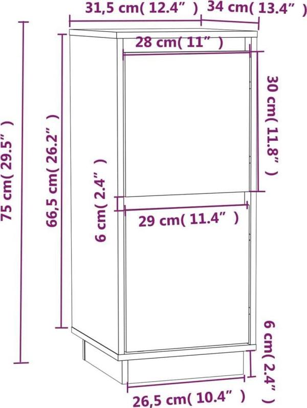 vidaXL Ντουλάπι, λευκό, 31,5 x 34 x 75 εκ, συμπαγές πεύκο