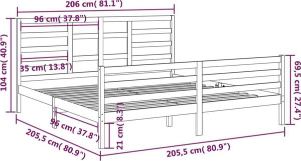 vidaXL Κορνίζα Κρεβατιού, γκρι, μασίφ ξύλο, 200 x 200 cm
